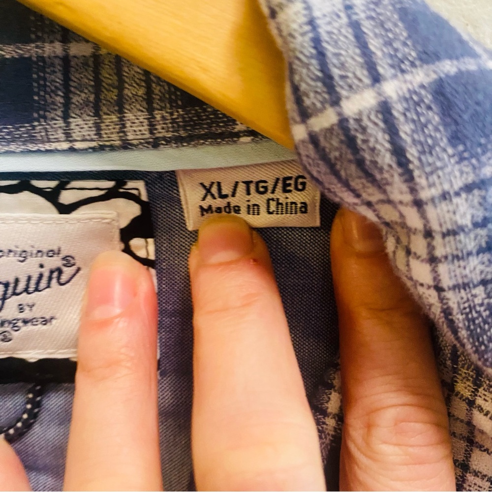 PENGUIN NWT Notched Collar Blue Plaid Button Shirt - Picture 4 of 8